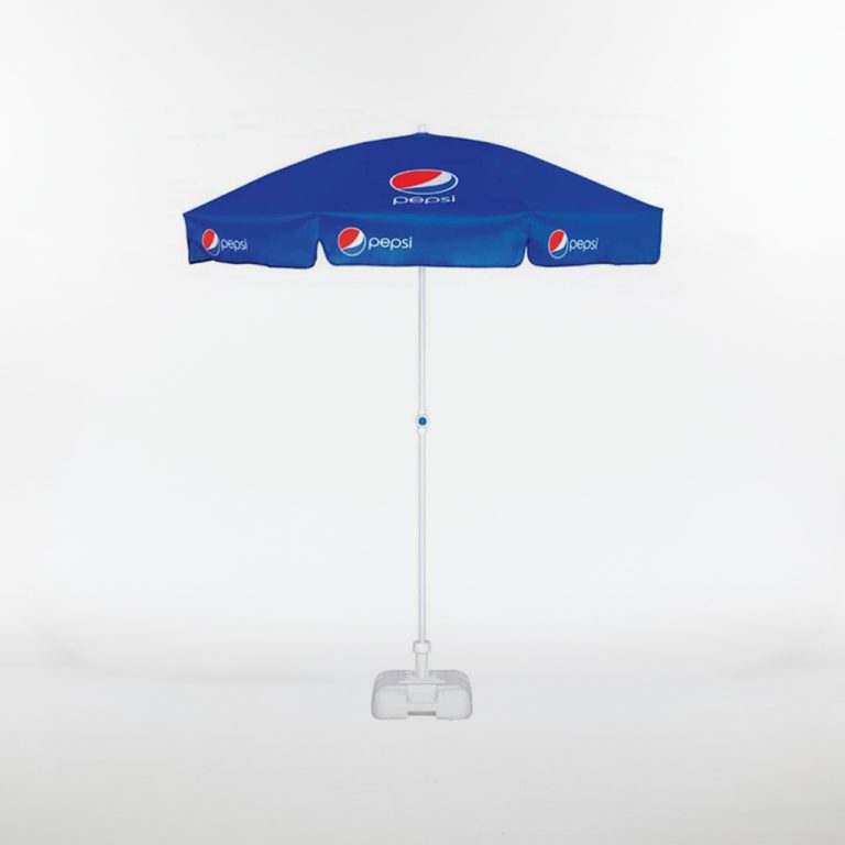 Branded beach umbrella with logo — mobile advertising parasol