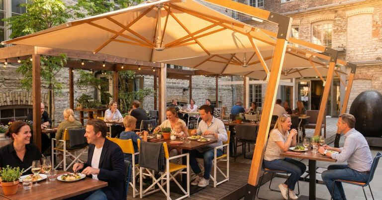Päikesevarjud restorani terrassil
