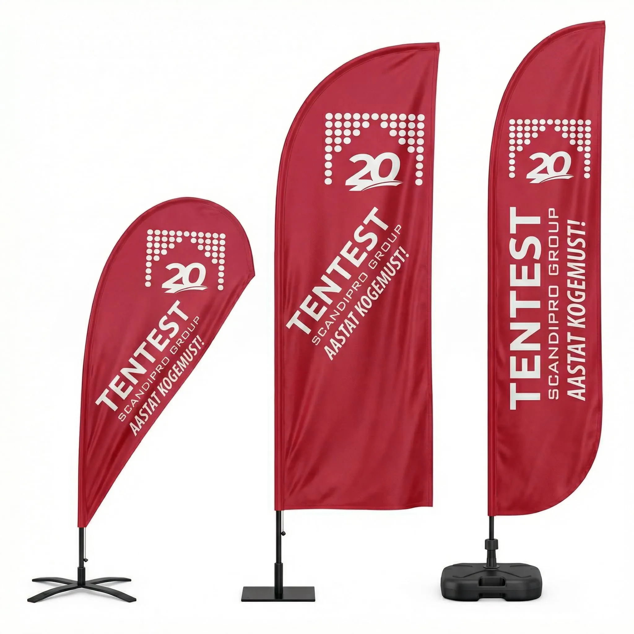 Advertising flags of different sizes